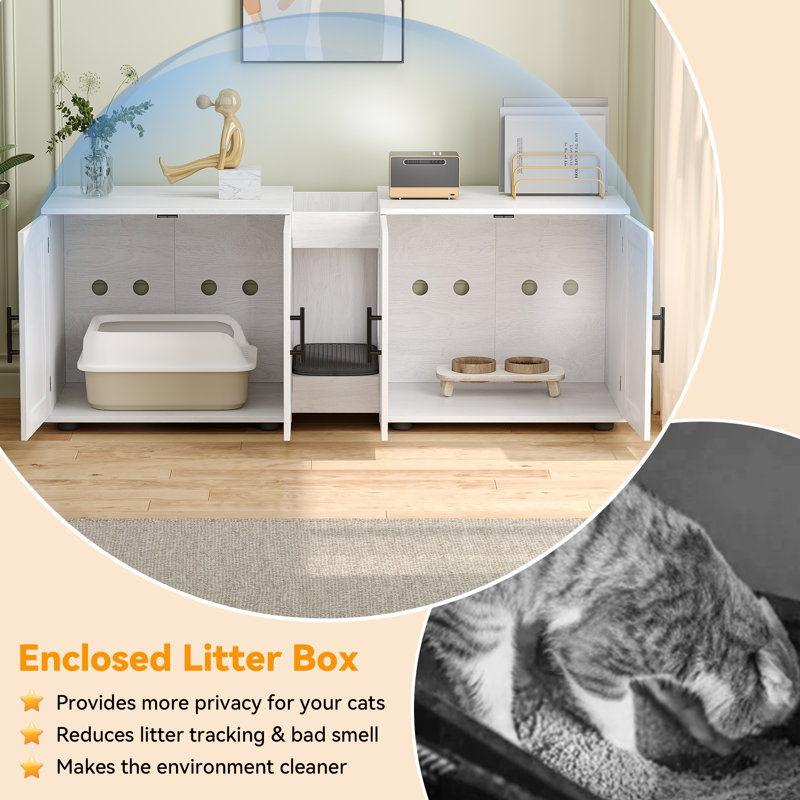 Tucker Murphy Pet Wooden Cat Hidden Litter Box Enclosure Furniture With Double Room Reviews Wayfair Canada